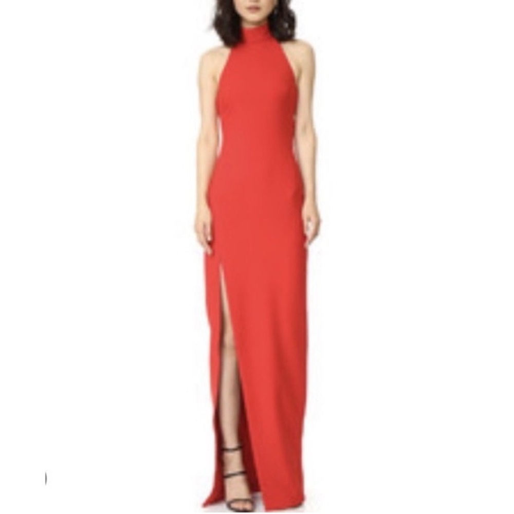 Cinq a sept gown red open back halter
